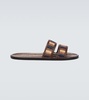 Duotone leather-trimmed slides