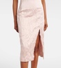 Floral-appliqué satin midi dress