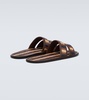Duotone leather-trimmed slides