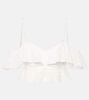 Eliani embroidered ruffled ramie crop top