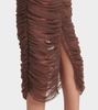 Ruched mesh midi skirt