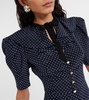 Polka-dot puff-sleeve silk midi dress