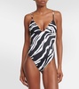 Zebra-print high-leg swimsuit
