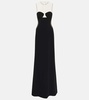 Mesh-paneled crêpe gown