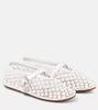 Studded leather-trimmed mesh ballet flats