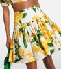 Floral pleated cotton poplin miniskirt