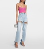 x Sergio Rossi Amazona feather-trimmed denim sandals