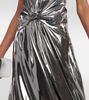 Halterneck metallic midi dress