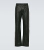 Intrecciato leather straight pants
