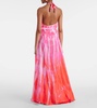 Tie-dye halterneck silk wrap dress