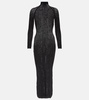 Distressed wool-blend midi dress