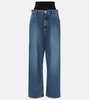 High-rise jersey-trimmed straight jeans