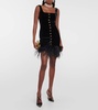 Feather-trimmed velvet minidress