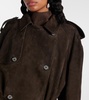 Double-breasted suede trench coat