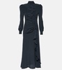 Ruched silk midi dress
