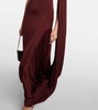 Caped one-shoulder satin gown