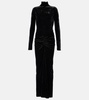 Ruched velvet midi dress