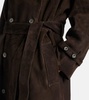 Double-breasted suede trench coat