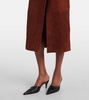 High-rise suede midi skirt