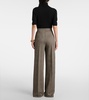 Cognac houndstooth wool-blend straight pants