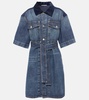 Corduroy-trimmed denim minidress