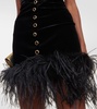 Feather-trimmed velvet minidress