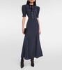 Polka-dot puff-sleeve silk midi dress