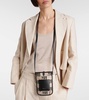 Phony leather-trimmed canvas phone pouch