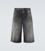 Distressed denim shorts