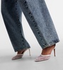 Leather-trimmed mesh pumps