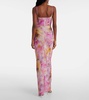 Floral-appliqué printed jersey maxi dress