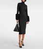 Faux shearling-trimmed virgin wool midi dress