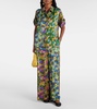 Printed silk satin wide-leg pants
