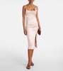Floral-appliqué satin midi dress