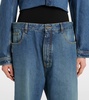 High-rise jersey-trimmed straight jeans
