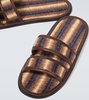 Duotone leather-trimmed slides