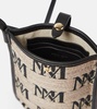 Phony leather-trimmed canvas phone pouch