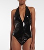 Sequined halterneck bodysuit