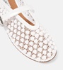 Studded leather-trimmed mesh ballet flats
