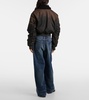 Cropped faux fur-trimmed bomber jacket