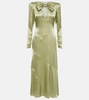 Silk satin midi dress w/ bow & cutout