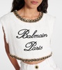 Logo chain-detail tweed crop top