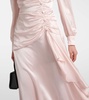 Ruched silk satin maxi dress