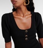 Feather-trimmed wool minidress