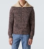 Ribbed-knit cotton and wool zip-up sweater