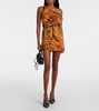 Printed one-shoulder mesh minidress