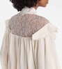 Bow-detail lace-trimmed silk blouse