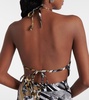 Printed embellished halter-neck crop top