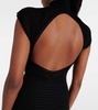 Striped crêpe-paneled gown