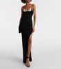 Crystal-embellished side-slit gown